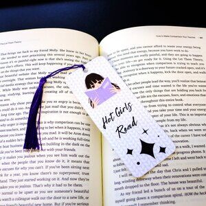 Handmade Hot Girls Read Bookmark with Purple Tassel, book, reading, gift, woman